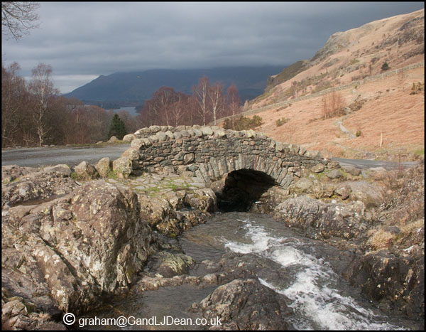 Ashness Bridge in the English Lake District. This is one of the most photographed bridges in Britain